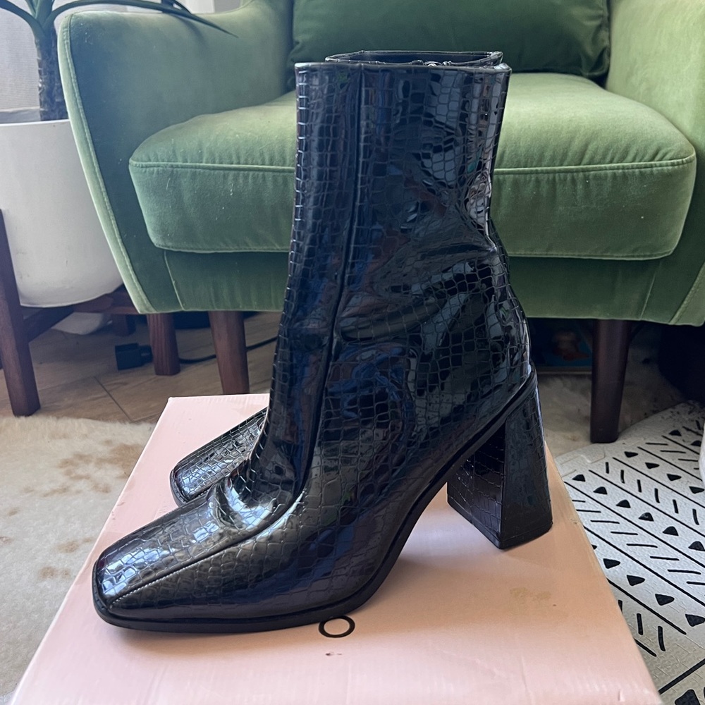 Black Booties | Faux Leather Snakeskin Texture - Great Condition!